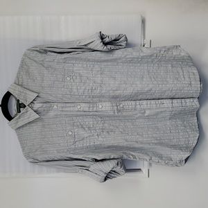 Lauren Jeans Company Stripe Blue Shirt Tab Sleeves L